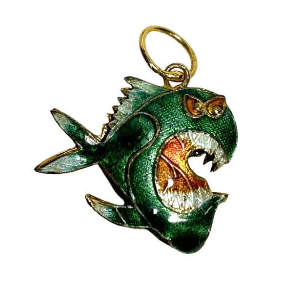 Cloisonne Enamel Piranha Crazy Eyed Hollow Puffy Pendant Charm - Picture 1 of 8